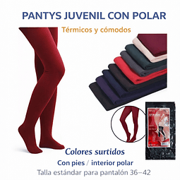 Pantys juvenil térmicas con polar talla estándar y colores surtidas la docena 