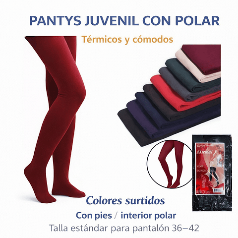 Pantys juvenil térmicas con polar talla estándar y colores surtidas la docena 