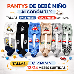 Pantys Bebe niño algodón 71% tallas y colores surtidas la docena