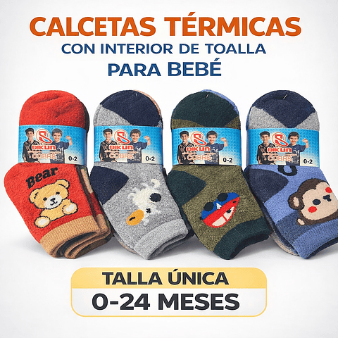 Calcetas bebé niño térmicas con toallas talla única 0/24 meses la docena 