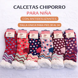 Calcetas Chiporro niña juvenil  con antideslizantes talla única 30/34 la docena 