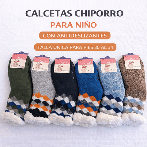Calcetas Chiporro niño juvenil  con antideslizantes talla única 30/34 la docena 