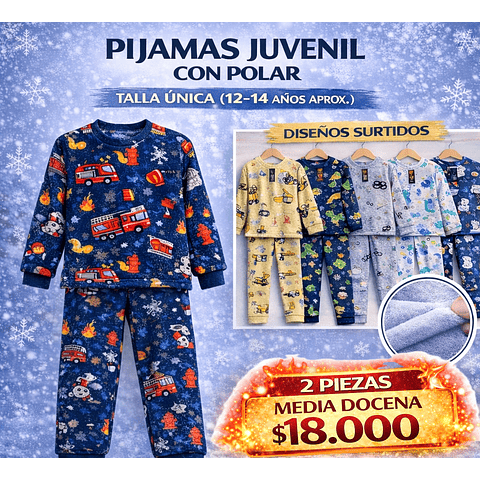 Pijamas juvenil niño (6 unidas) térmicas con polar para 12-14 años 