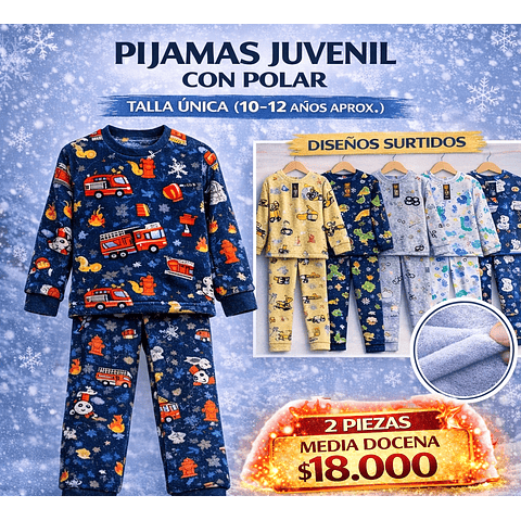 Pijamas juvenil niño (6 unidas) térmicas con polar para 10/12 años 