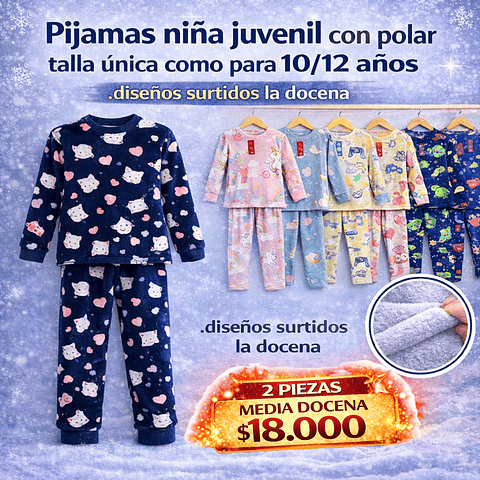 Pijamas juvenil niña (6 unidas) térmicas con polar para 10/12 años 