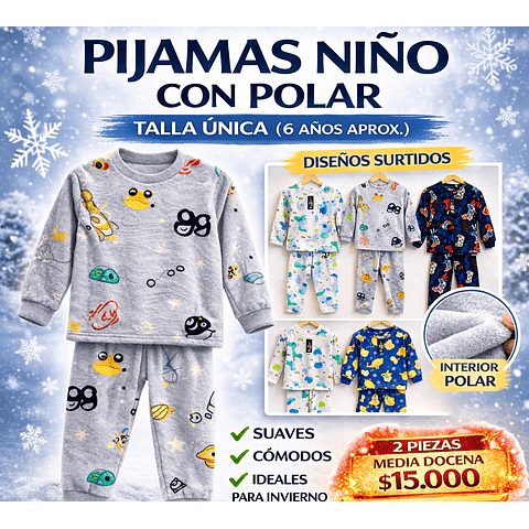 Pijamas niño (6 unidas) térmicas con polar para 4/6 años 