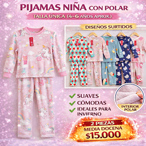Pijamas niña (6 unidas) térmicas con polar para 4/6 años 