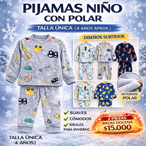 Pijamas niño (6 unidas) térmicas con polar para 2/4 años 