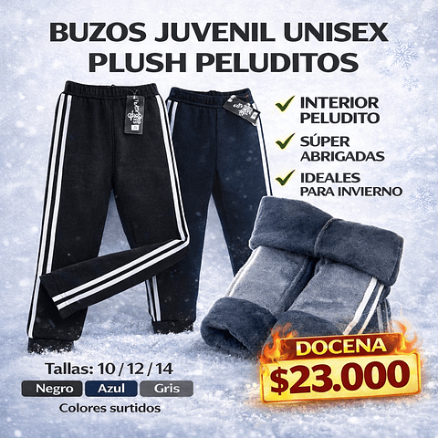 Buzos juvenil unisex interior plush peluditos tallas 10/12/14 surtidas la docena 