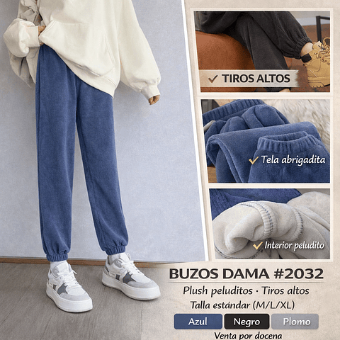 Buzos mujer #2032 interior plush peluditos tiros altos talla estándar para L/XL la docena 