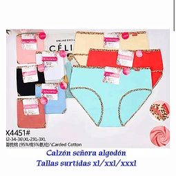 Calzón señora algodón tallas y colores surtidas la docena