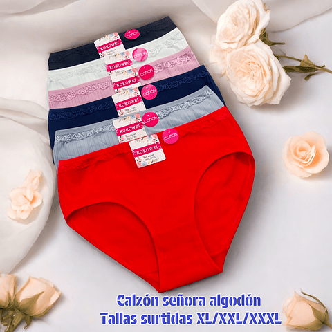 Calzón señora algodón tejido tallas y colores surtidas la docena