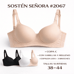 Sostén Copa C con barbas y con rellenos tallas y colores surtidas la docena 