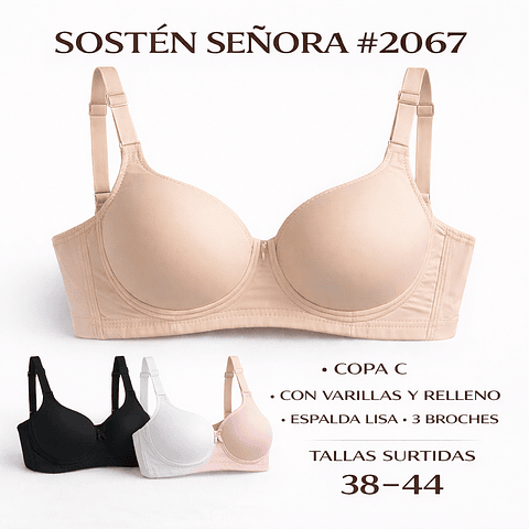 Sostén Copa C con barbas y con rellenos tallas y colores surtidas la docena 