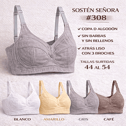 Sostén señora algodón Copa D sin barbas y sin rellenos tallas y colores surtidas la docena 