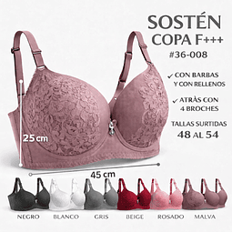 Sostén COPA ESPECIAL F+++ con barbas y con rellenos tallas y colores surtidas la docena 
