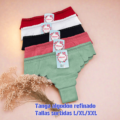 Tanga algodón refinado tallas y colores surtidas la docena 