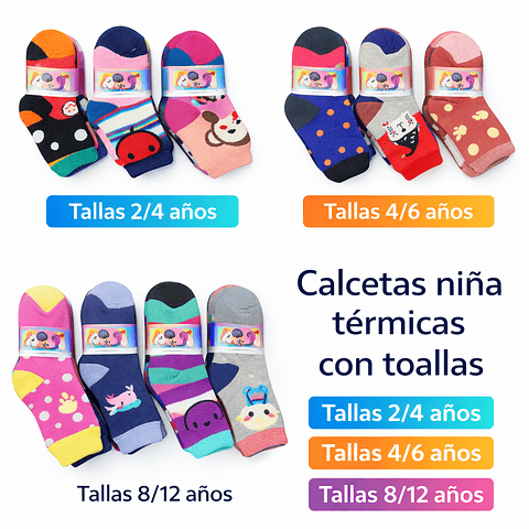 Calcetas niña térmica con toallas talla para 2/4 años la docena 