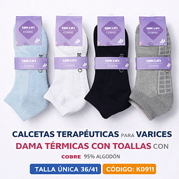 Calcetas terapéuticas para varices Dama térmicas con toallas y cobre #K0911 Talla única 36/41 la docena 
