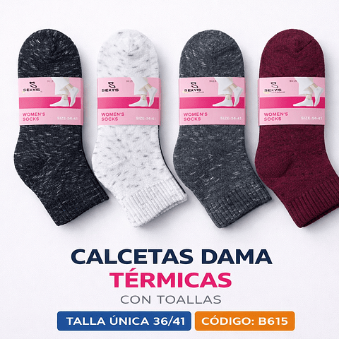 Calcetas Dama térmicas con toallas #B615 talla única 36/41 la docena 