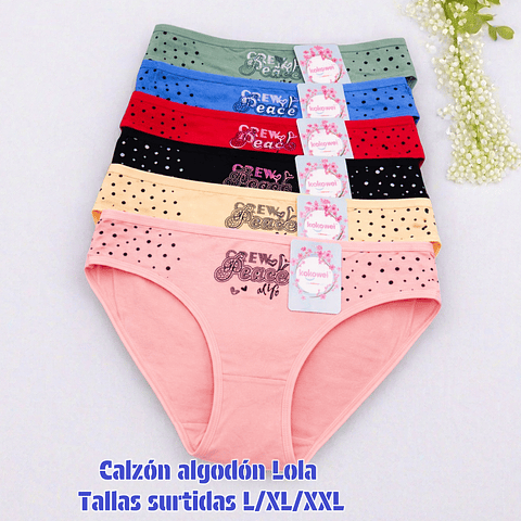 Calzón lola algodón tallas y colores surtidas la docena 