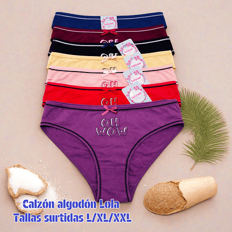 Calzón lola algodón tallas y colores surtidas la docena 