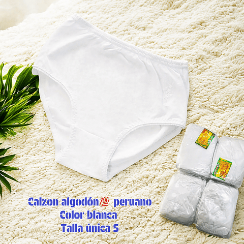 Calzón algodón💯 peruano color blanca talla única S la docena 