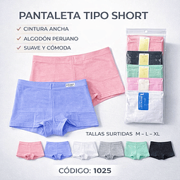Pantaleta tipo shorts algodón💯 peruano tallas y colores surtidas la docena 