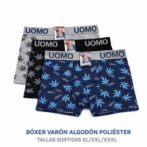 Bóxer varón algodón poliéster tallas y colores surtidas la docena 