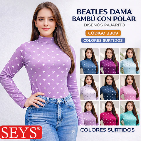 Beatles SEYS Dama 3309 bambú con polar Diseños pajaritos tallas y colores surtidas la docena