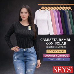 Camiseta SEYS mujer lunares 3455 bambú con polar talla UNICA L y colores surtidos la docena 