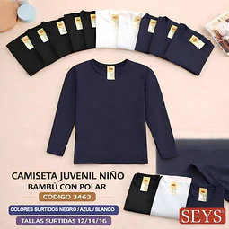 CAMISETA SEYS JUVENIL NIÑO LISO BAMBÚ CON POLAR 3463 TALLAS Y COLORES SURTIDAS LA DOCENA