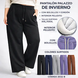 Pantalón palazzo con bolsillos térmicos interior peluditos #2032 B TALLAS ESPECIAL SURTIDAS XXL/XXXL y 5 colores surtidas la docena 