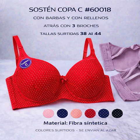 Sostén copa C con barbas y rellenos tallas y colores surtidas la docena 