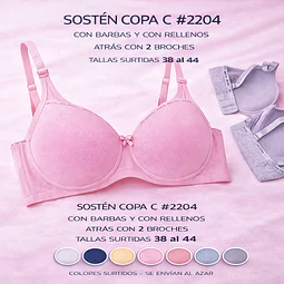 Sostén copa C con barbas y rellenos tallas y colores surtidas la docena 
