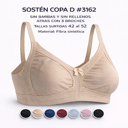 Sostén señora algodón copa D sin barbas y rellenos tallas y colores surtidas la docena 