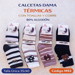 Calcetas dama térmicas con toallas y cobre talla única 36/41 la docena 