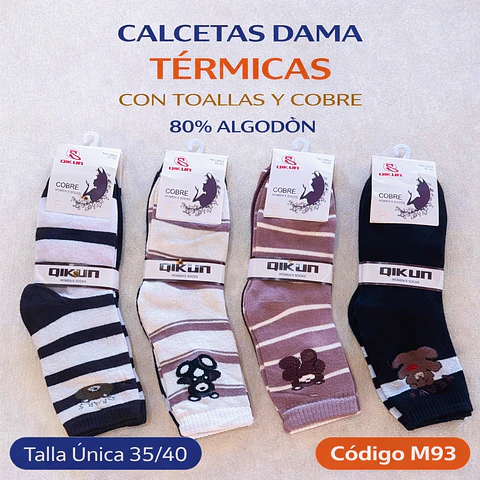 Calcetas dama térmicas con toallas y cobre talla única 36/41 la docena 