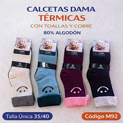 Calcetas dama térmicas con toallas y cobre talla única 36/41 la docena