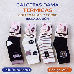 Calcetas dama térmicas con toallas y cobre talla única 36/41 la docena