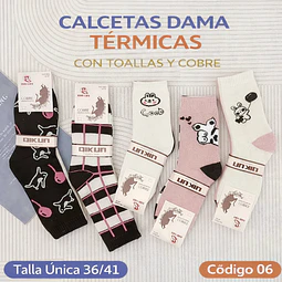 Calcetas dama térmicas con toallas y cobre talla única 36/41 la docena