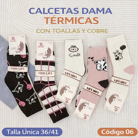 Calcetas dama térmicas con toallas y cobre talla única 36/41 la docena