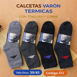 Calcetas varón térmicas con toallas y cobre talla única 39/45 la docena