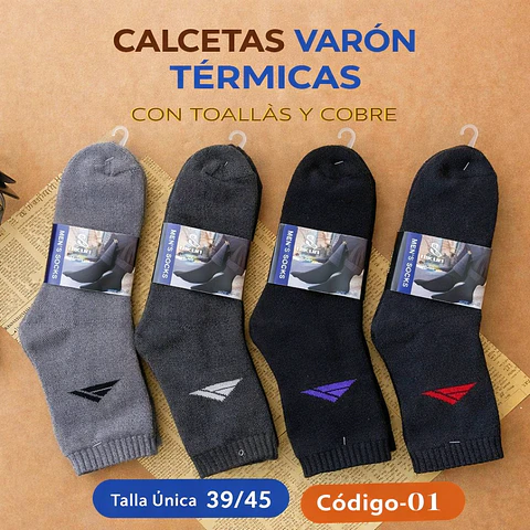 Calcetas varón térmicas con toallas y cobre talla única 39/45 la docena