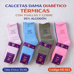 Calcetas dama DIABÉTICO SIN COSTURA térmicas con toallas y cobre talla única 36/41 la docena