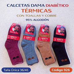 Calcetas dama DIABÉTICO SIN COSTURA térmicas con toallas y cobre talla única 36/41 la docena