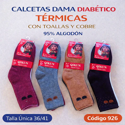 Calcetas dama DIABÉTICO SIN COSTURA térmicas con toallas y cobre talla única 36/41 la docena