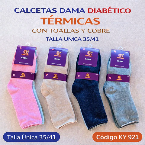Calcetas dama DIABÉTICO SIN COSTURA térmicas con toallas y cobre talla única 36/41 la docena