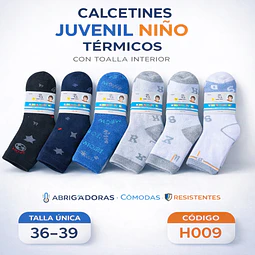 Calcetas juvenil niño térmica con toallas talla 36/39 la docena 