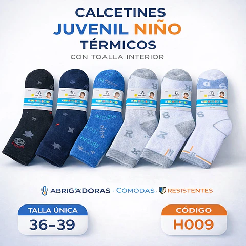 Calcetas juvenil niño térmica con toallas talla 36/39 la docena 